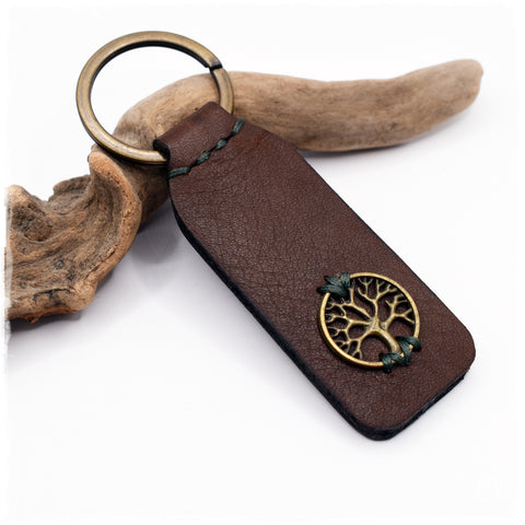 Personalized Tree of Life Leather Keychain