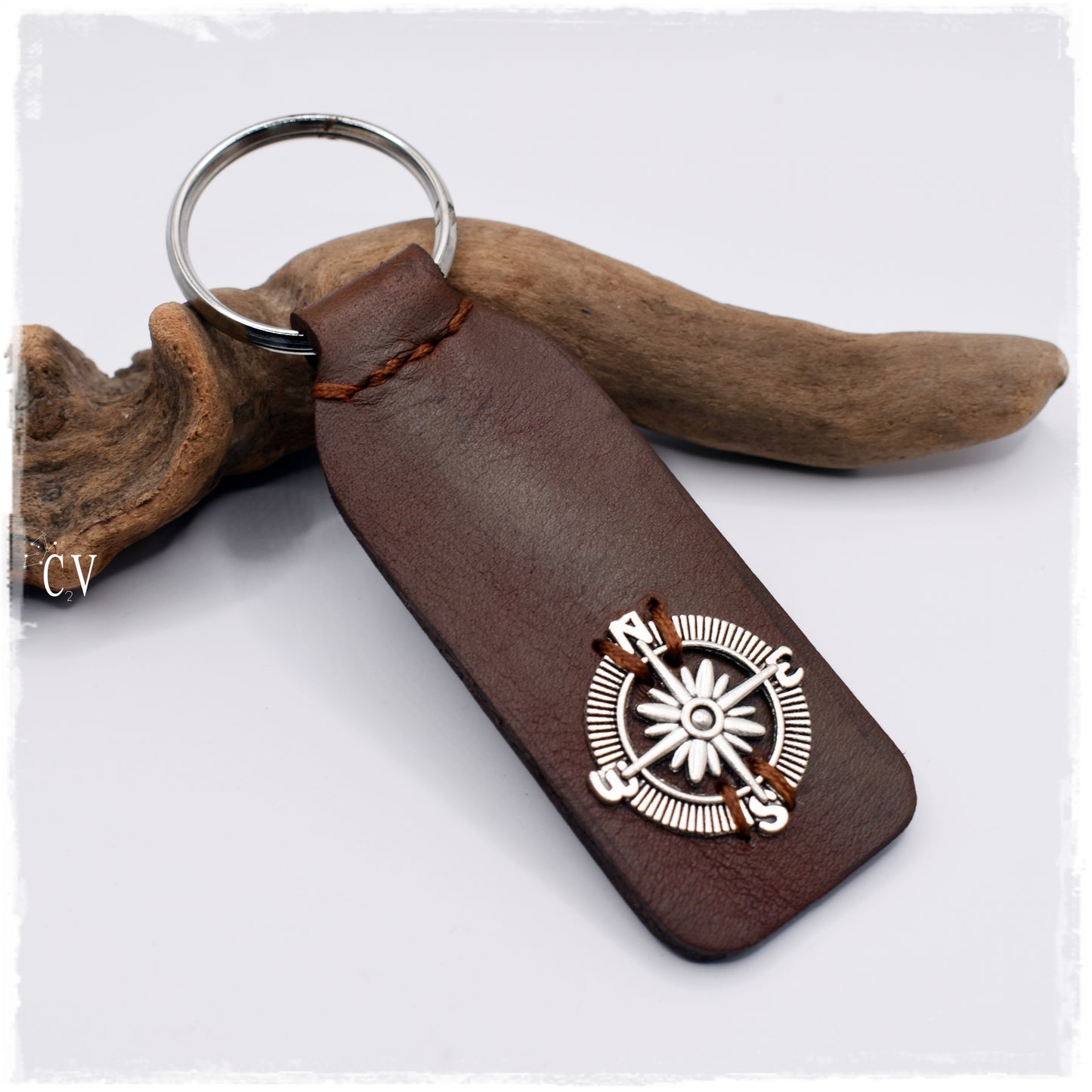 Compass Leather Keychain