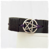 Wiccan Leather Bracelet Cuff with Pentagram Centerpiece