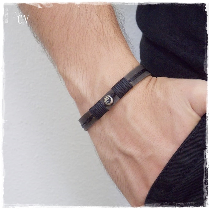 Yin yang leather bracelet hotsell