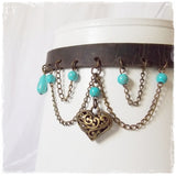Turquoise Leather Heart Choker