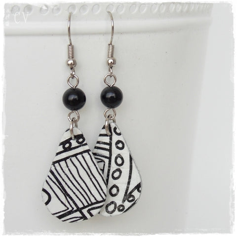Black and White Drop Earrings