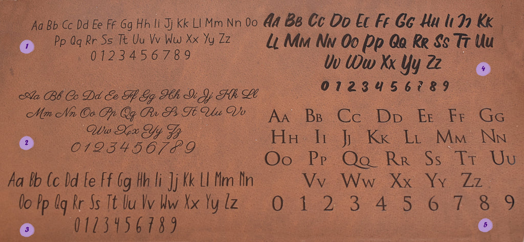 Font Chart - The C2V Brand - Custom Leather Accessories