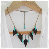 Tribal Turquoise Stone and Leather Bib Necklace