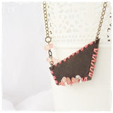 Coral Stitched Tribal Leather Bib Necklace