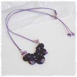 Pyrography Engraved Black Leather Necklace With Amethyst Stones