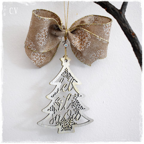 "Let It Snow" Christmas Tree Ornament with Laser-Cut Snowflakes 
