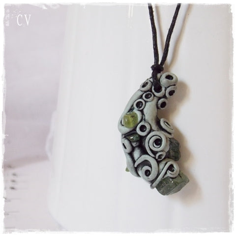 Green Apatite and Peridot Polymer Clay Pendant
