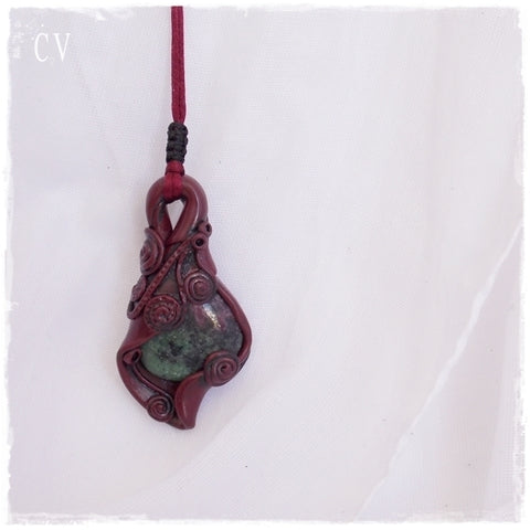 Ruby Zoisite Polymer Clay Pendant ~