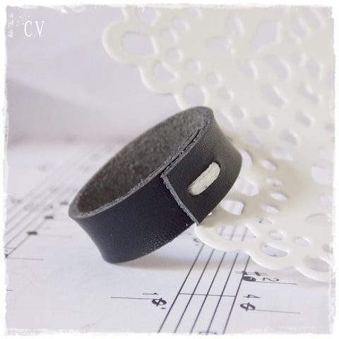 Minimal Black Leather Ring