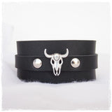 Bull Head Wide Leather Bracelet Cuff