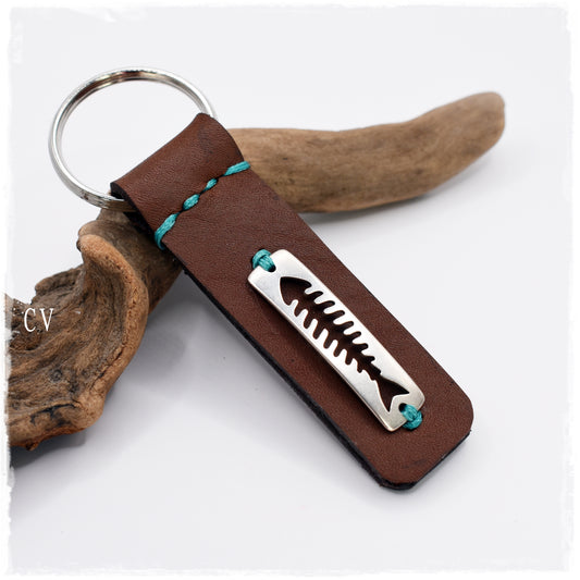 Fishbone Leather Keychain