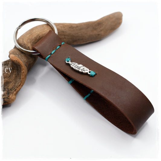 Personalized Feather Leather Keyfob