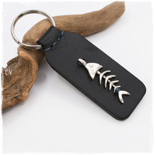 Personalized Fishbone Leather Keychain