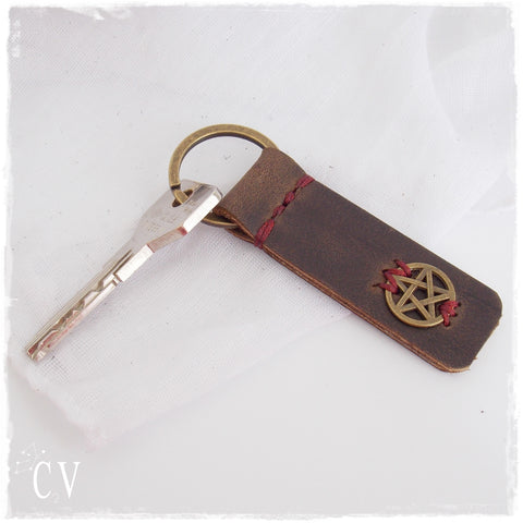 Pentactle Leather Keychain