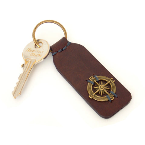 Personalized Compass Leather Keychain ~