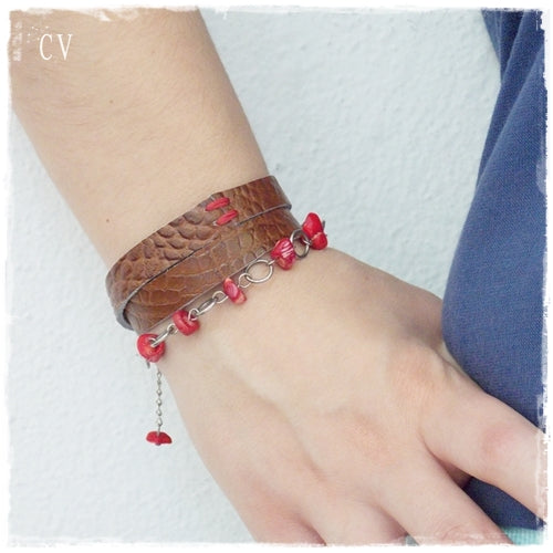 Crystal Stone Wrap Leather Bracelet