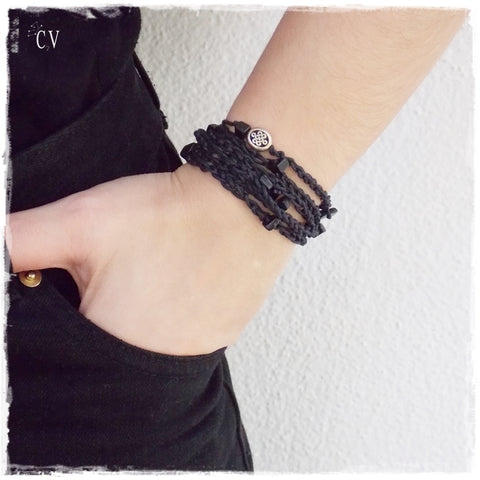 Mulit-Wrap Crochet Beaded Black Bracelet