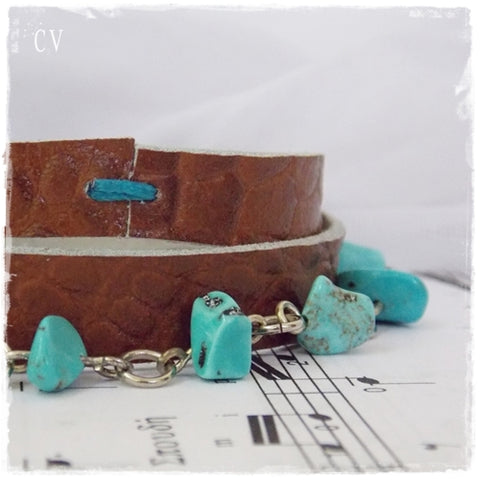 Turquoise Stone Multi-Wrap Leather Bracelet