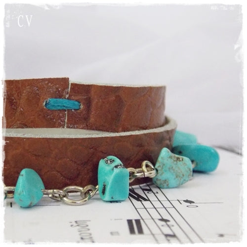 Beaded Caramel Brown Leather Bracelet