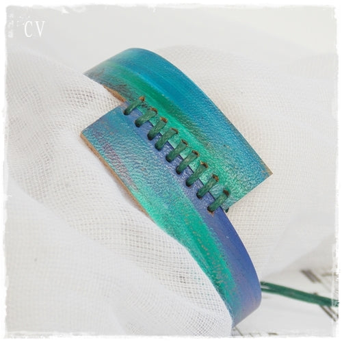 Turquoise Ombre Leather Bracelet Cuff