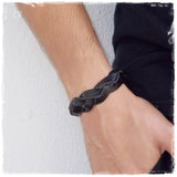 Braided Black Leather Bracelet Cuff