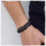 Men's Black Leather Bracelet Cuff