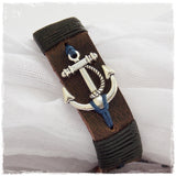 Navy Anchor Leather Bracelet Cuff