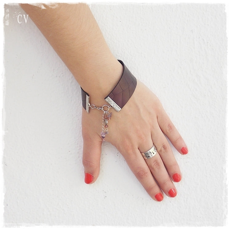 Leaf Pyrography Leather Cuff Bracelet