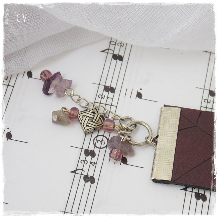 Handmade Purple Leather Cuff Bracelet with Amethyst Stones