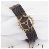 Clock Gear Leather Bracelet