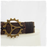 Gear Engraved Leather Bracelet