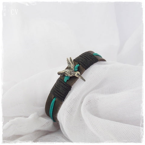 Hummingbird Leather Bracelet Cuff