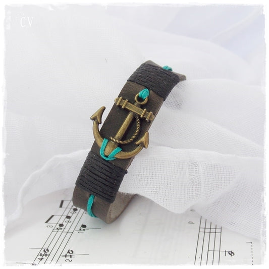 Anchor Leather Bracelet Cuff