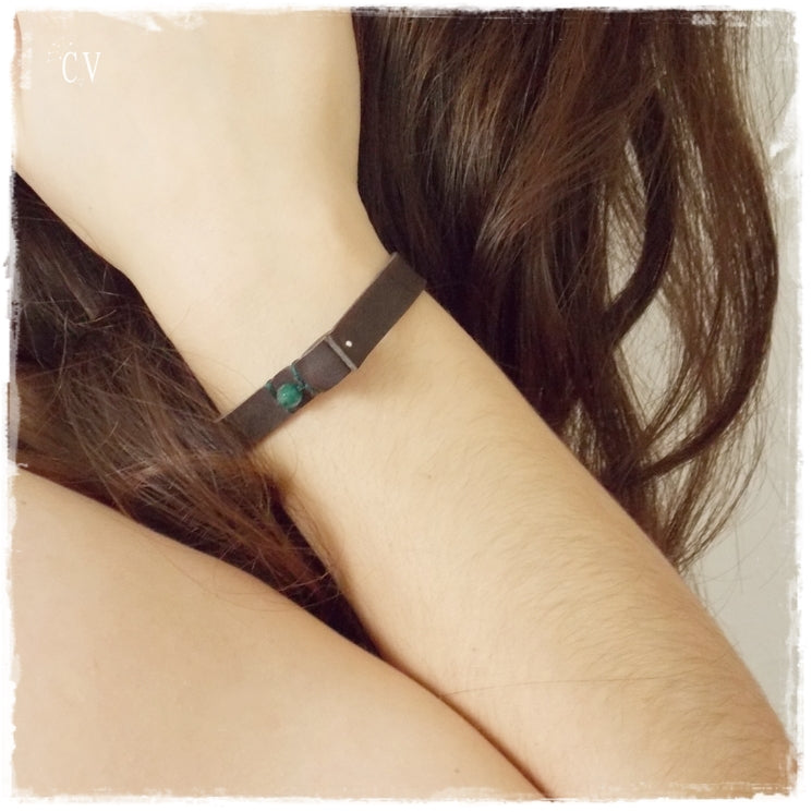 Moss Agate Crystal Stone Leather Bracelet