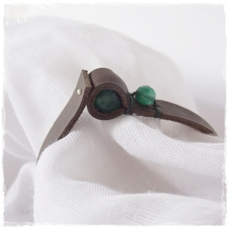 Moss Agate Beaded Crystal Stone Leather Bracelet Cuff