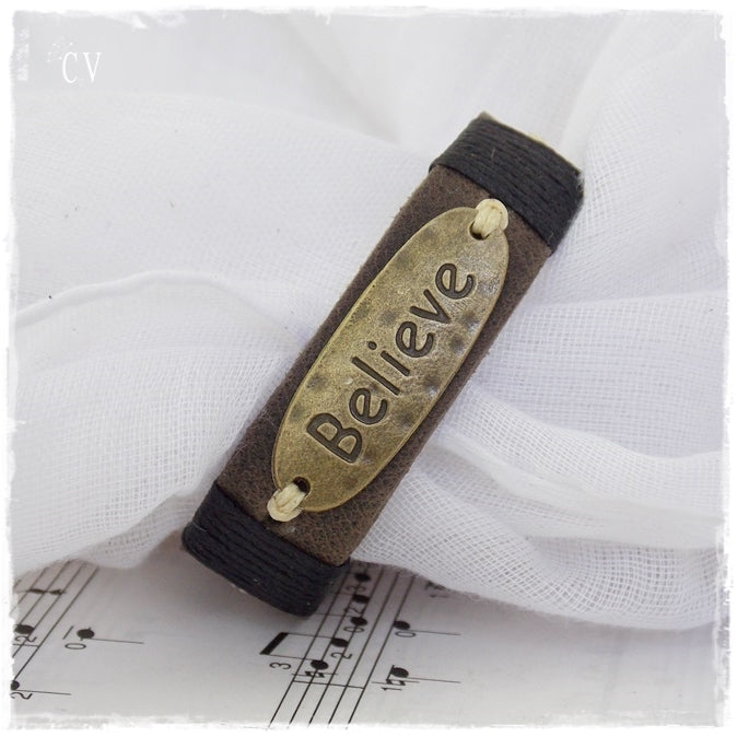 Believe Inspirational Leather Bracelet Cuff