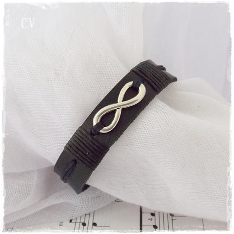 Silver Infinity 3rd Anniversary Leather Bracelet