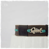 Fish Skeleton Nautical Leather Bracelet Cuff