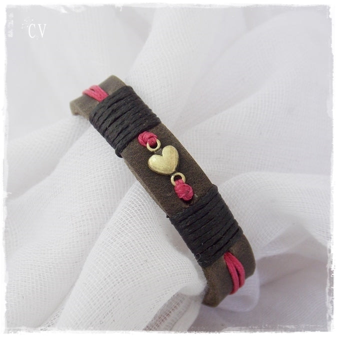 MInimal Heart Leather Bracelet Cuff