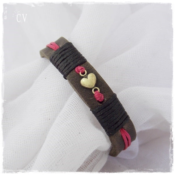 Tiny Brass Heart BFF Leather Bracelet