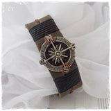 3rd Anniversary Compass Leather Wristband