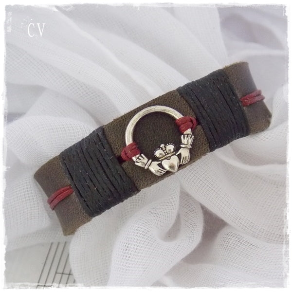 3rd Anniversary Claddagh Leather Bracelet