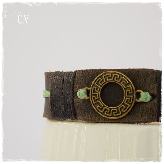 Greek Key Classic Leather Wristband
