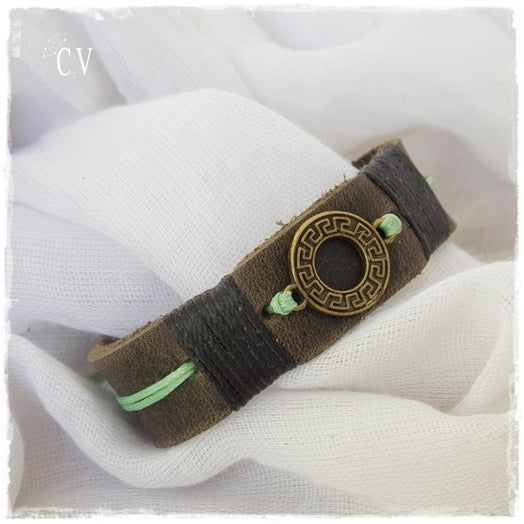 Greek Memorabilia Leather Bracelet Cuff