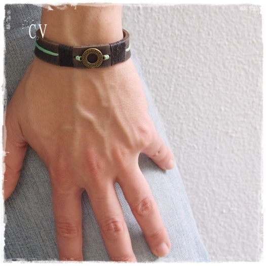 Meander Ancient Greek Leather Bracelet 