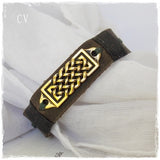 Gold Knotwork Norse Leather Wristband