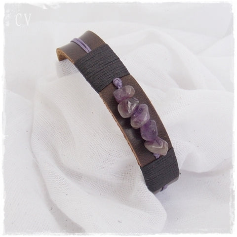 Amethyst Gemstone Leather Bracelet