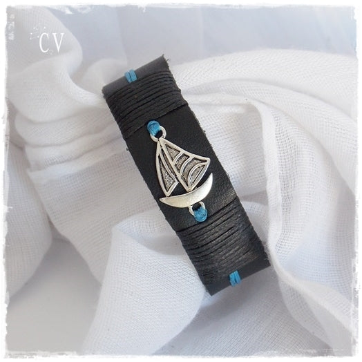 Nautical Boat Leather Bracelet Cuff