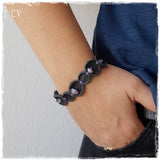 Bubble Black Leather Tribal Bracelet with Amethyst Stones